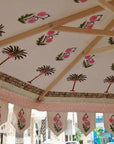 Pink Palm - Block Print, Wooden Parasol 2m