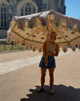 Pink Palm - Block Print, Wooden Parasol 2m