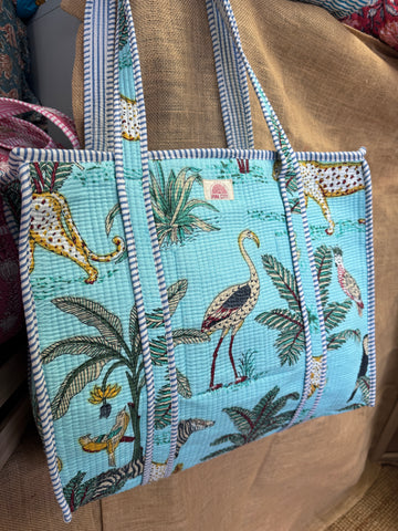 Zipped Turquoise Jungle Tote