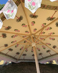 Pink Palm - Block Print, Wooden Parasol 2m