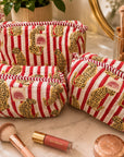 Red & White Cheetah Washbag Set