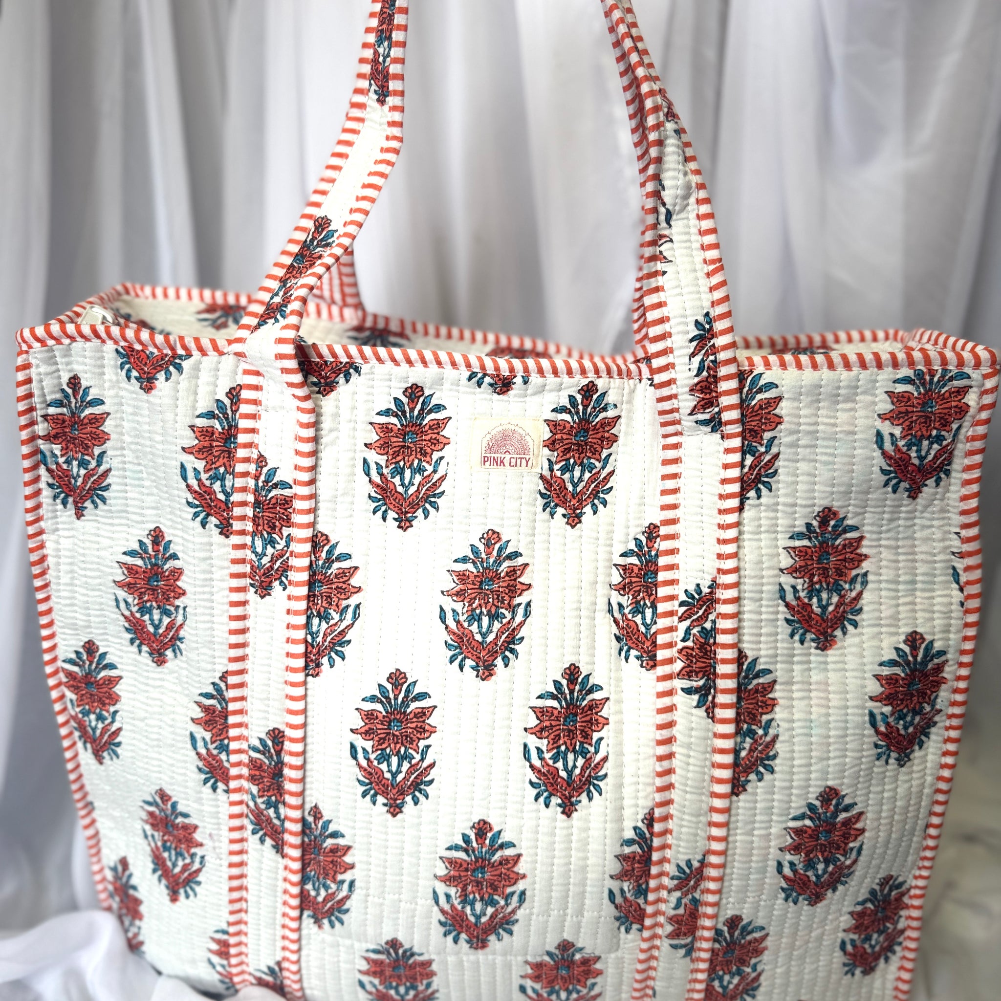 Zipped Orange and Blue Floral Tote image 0