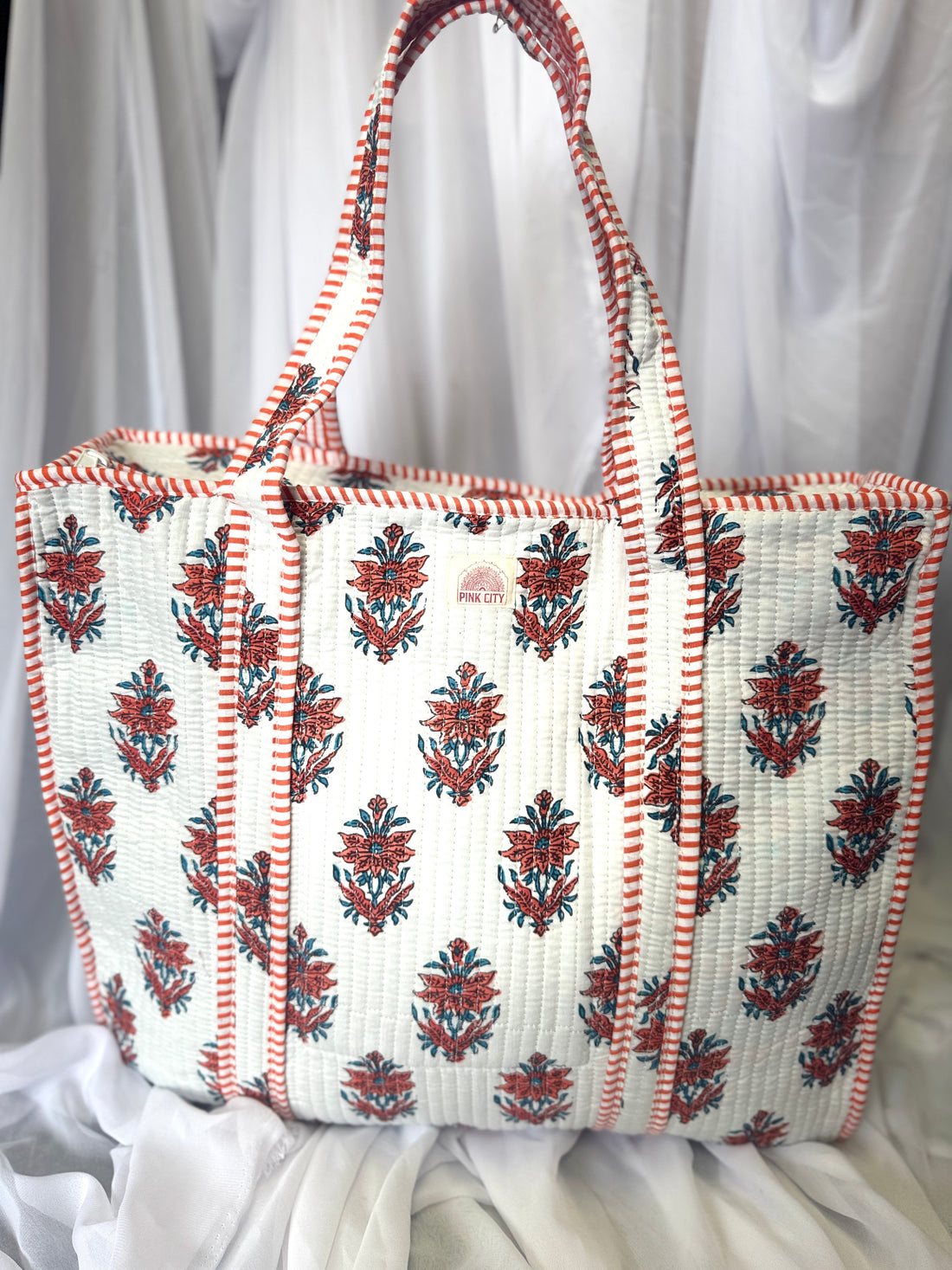 Zipped Orange and Blue Floral Tote image 0