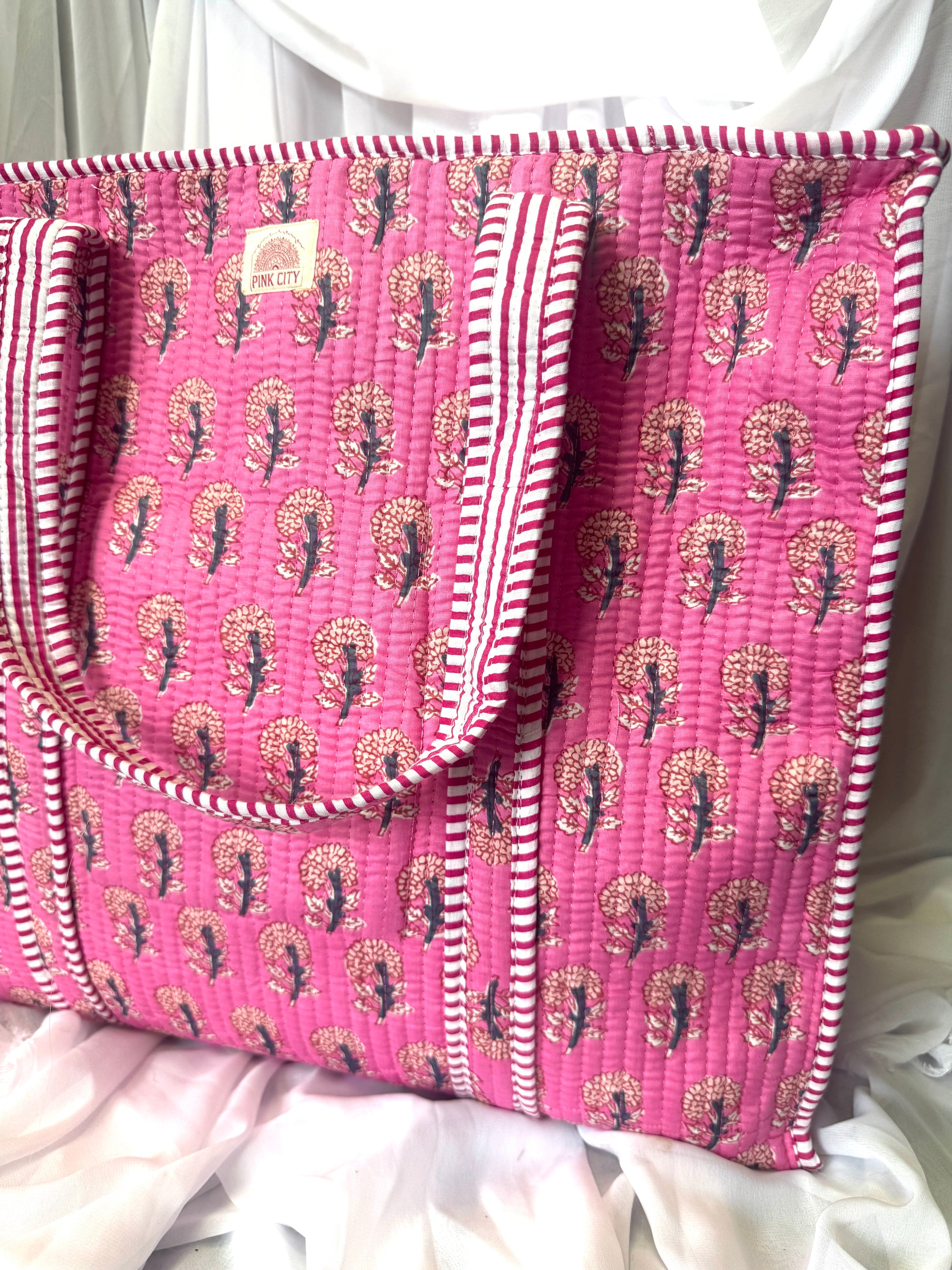Zipped Pink Floral Tote image 1