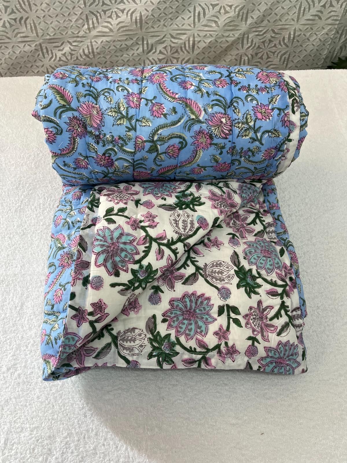 Blue Floral Quilted Blanket image 1