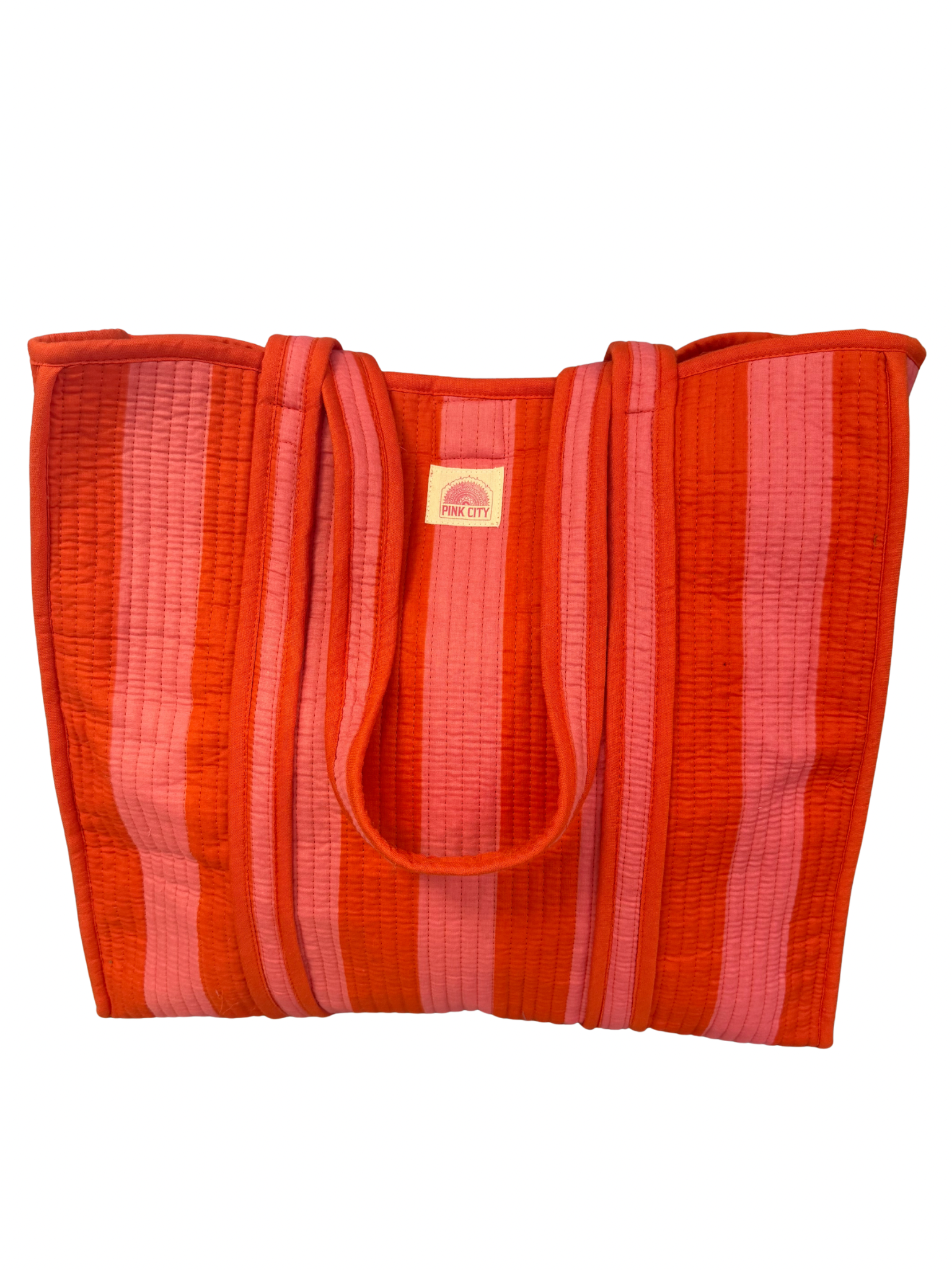 Orange and Pink Stripe Tote Bag