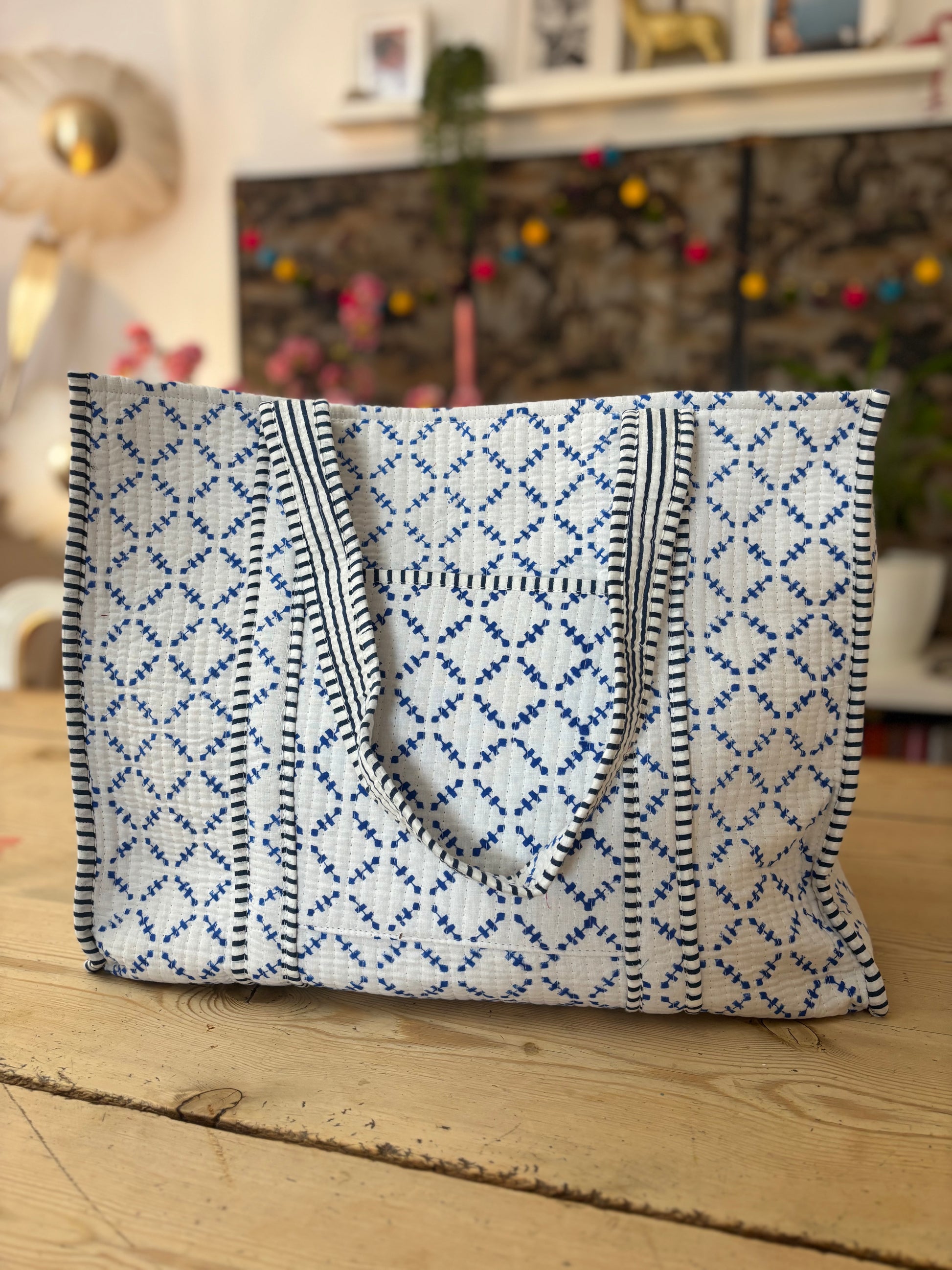 White and Blue Diamond Tote image 1