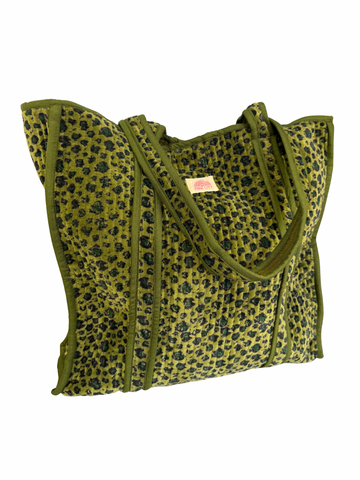 Velvet Green Leopard Tote