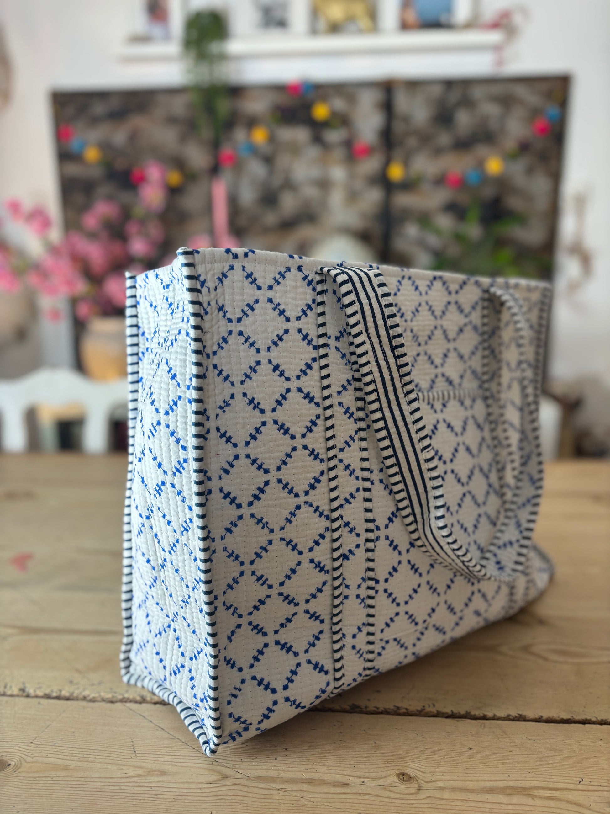 White and Blue Diamond Tote image 2