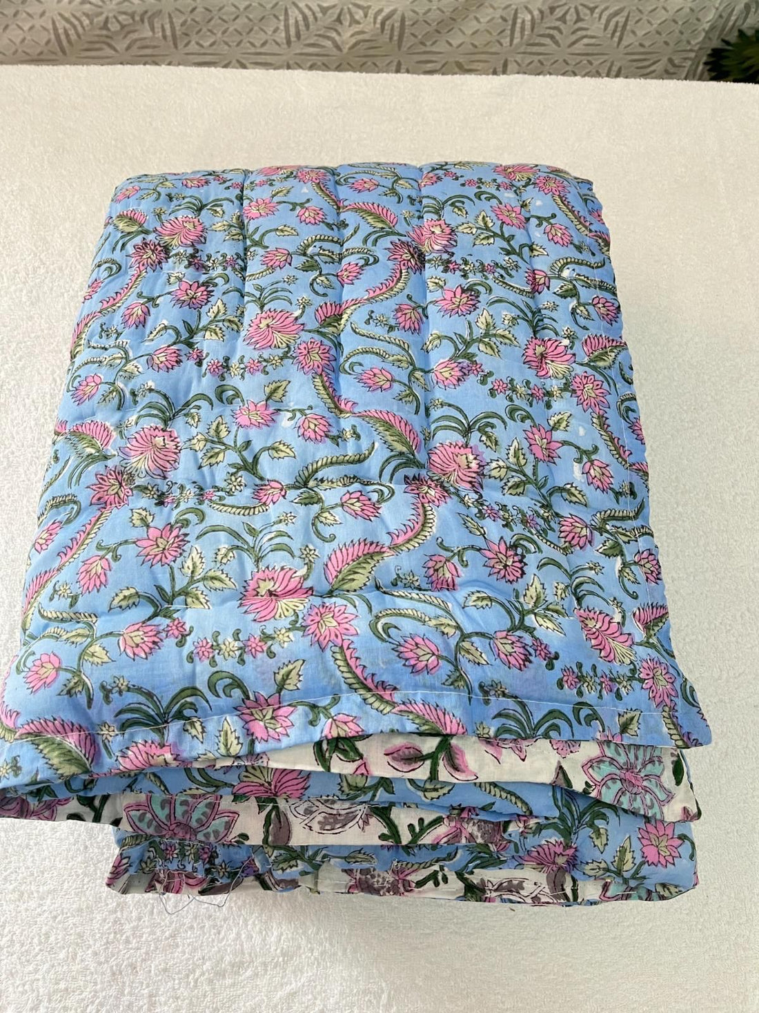 Blue Floral Quilted Blanket image 0