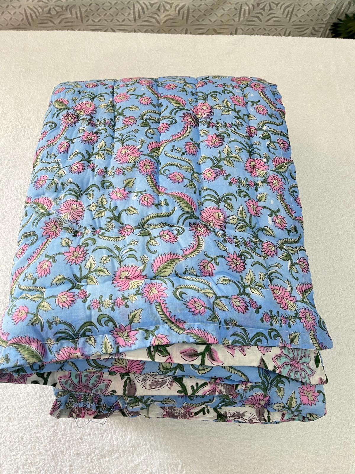 Blue Floral Quilted Blanket image 0
