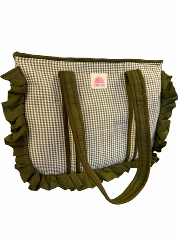 Green Gingham Midi Frill Tote