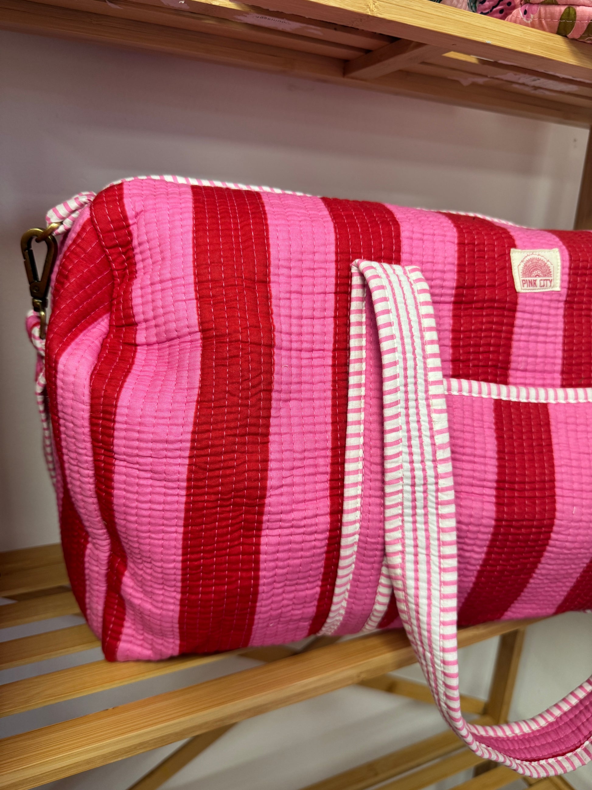 Pink & Pink Striped weekend bag  image 2