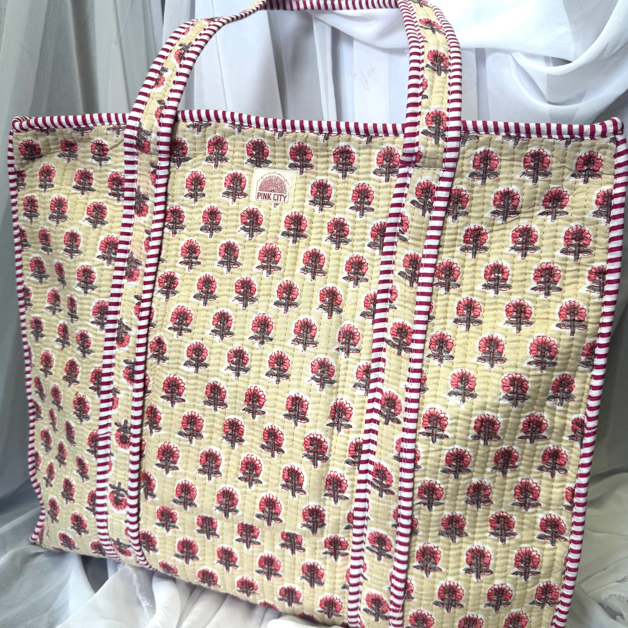 Zipped Cream and Pink Floral Tote  image 0