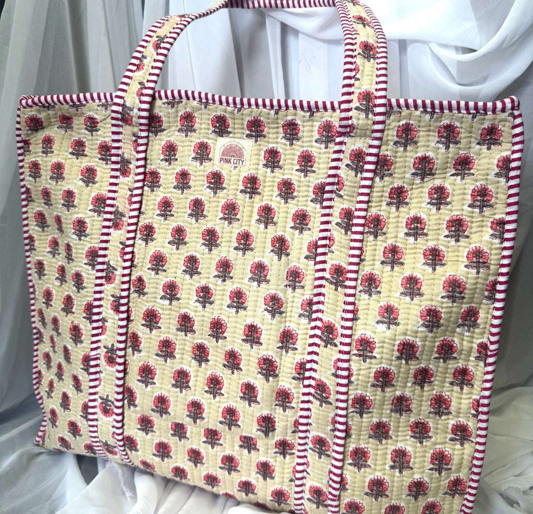 Zipped Cream and Pink Floral Tote  image 0