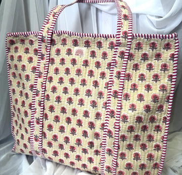 Zipped Cream and Pink Floral Tote  image 0