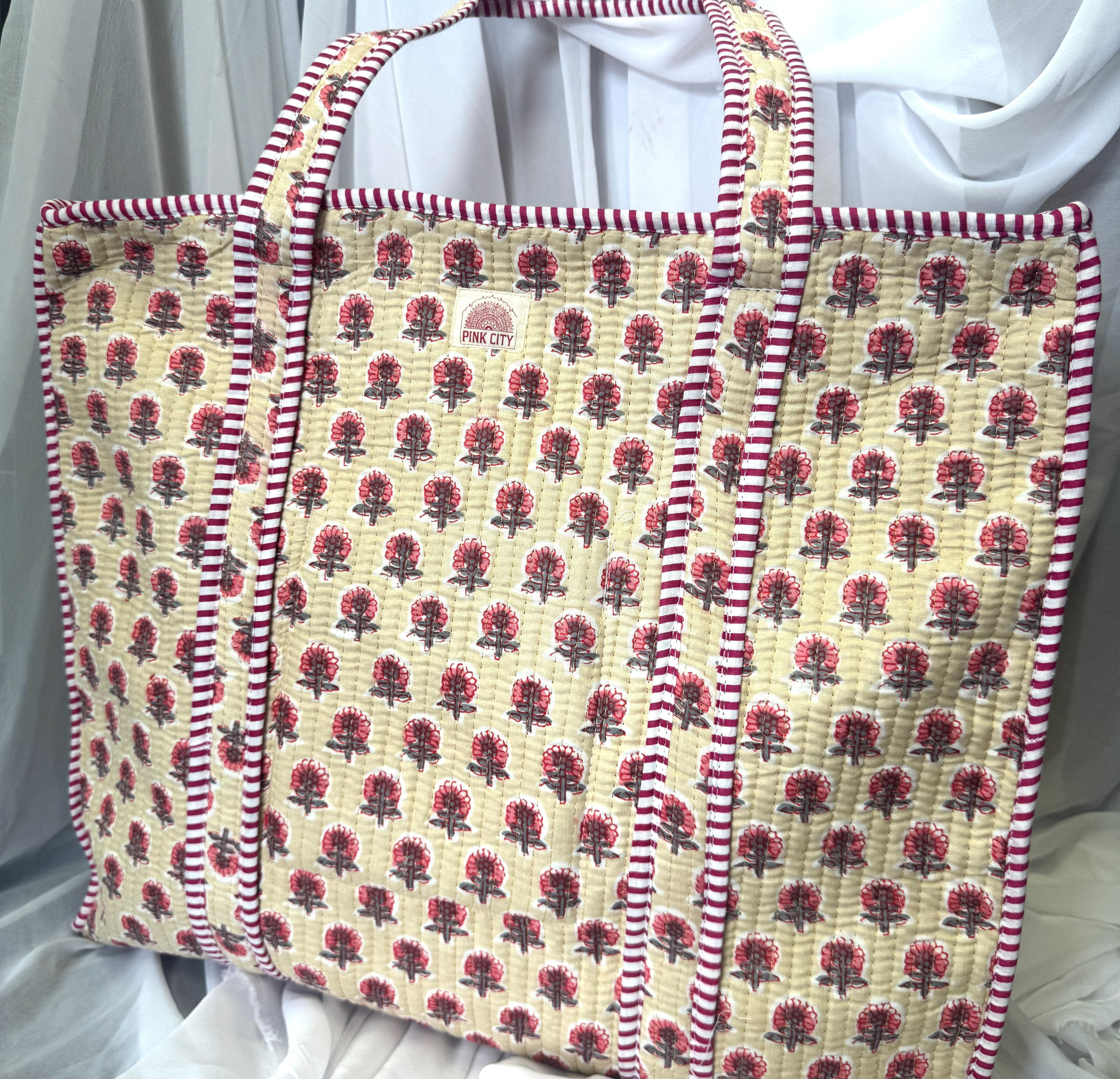Zipped Cream and Pink Floral Tote  image 0