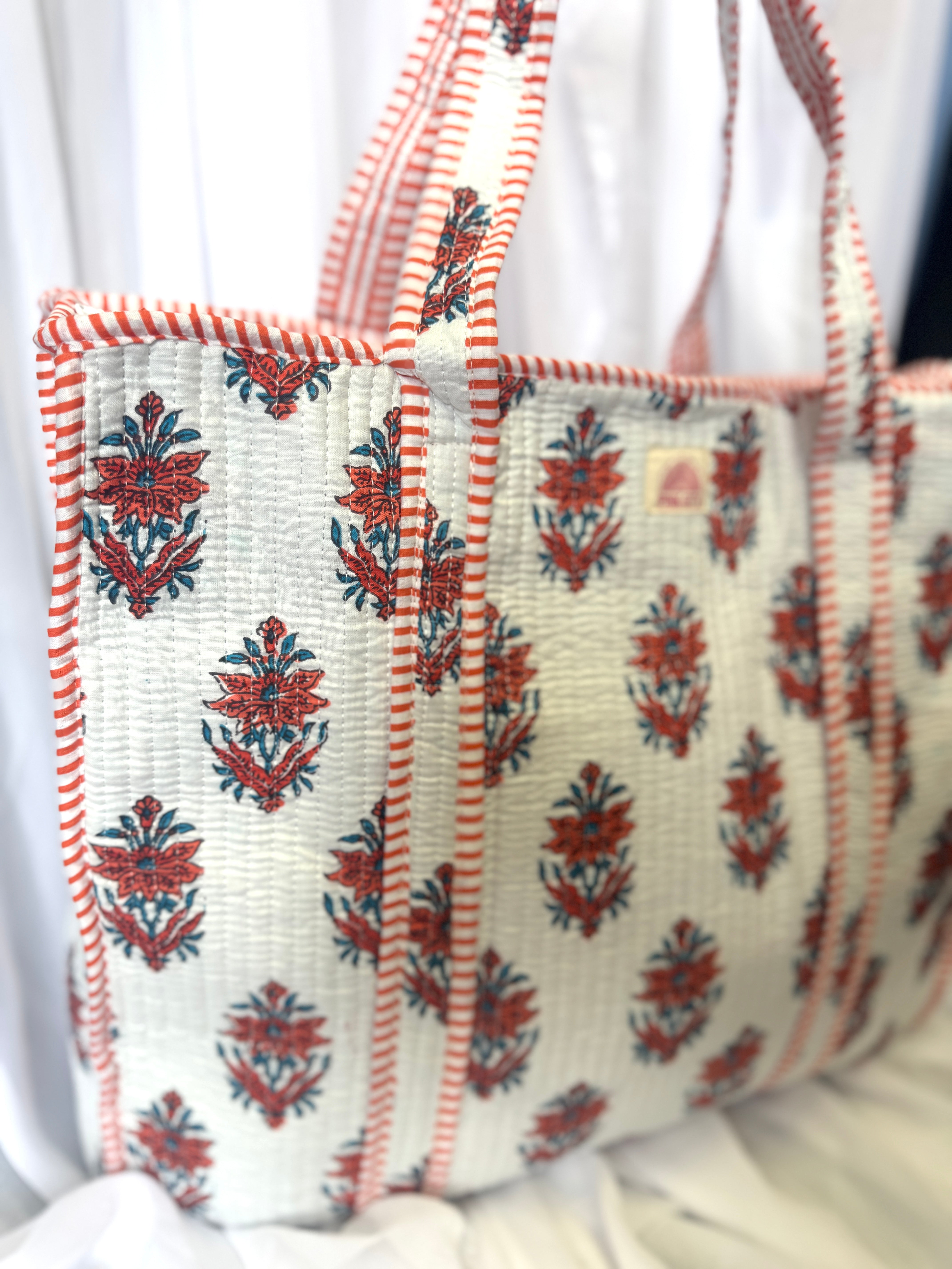 Zipped Orange and Blue Floral Tote image 1