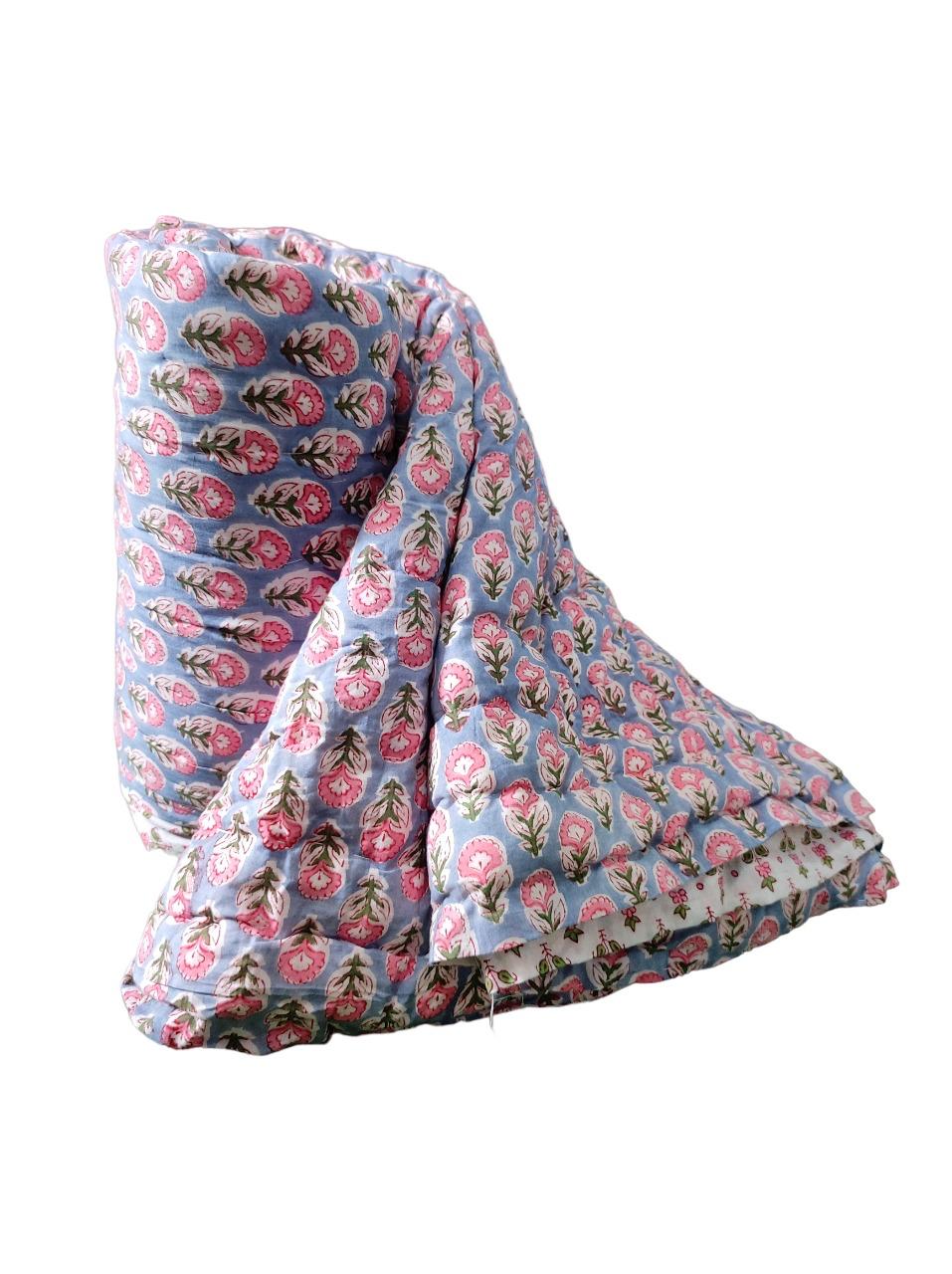 Lilac and Pink Floral Quilted Blanket image 1