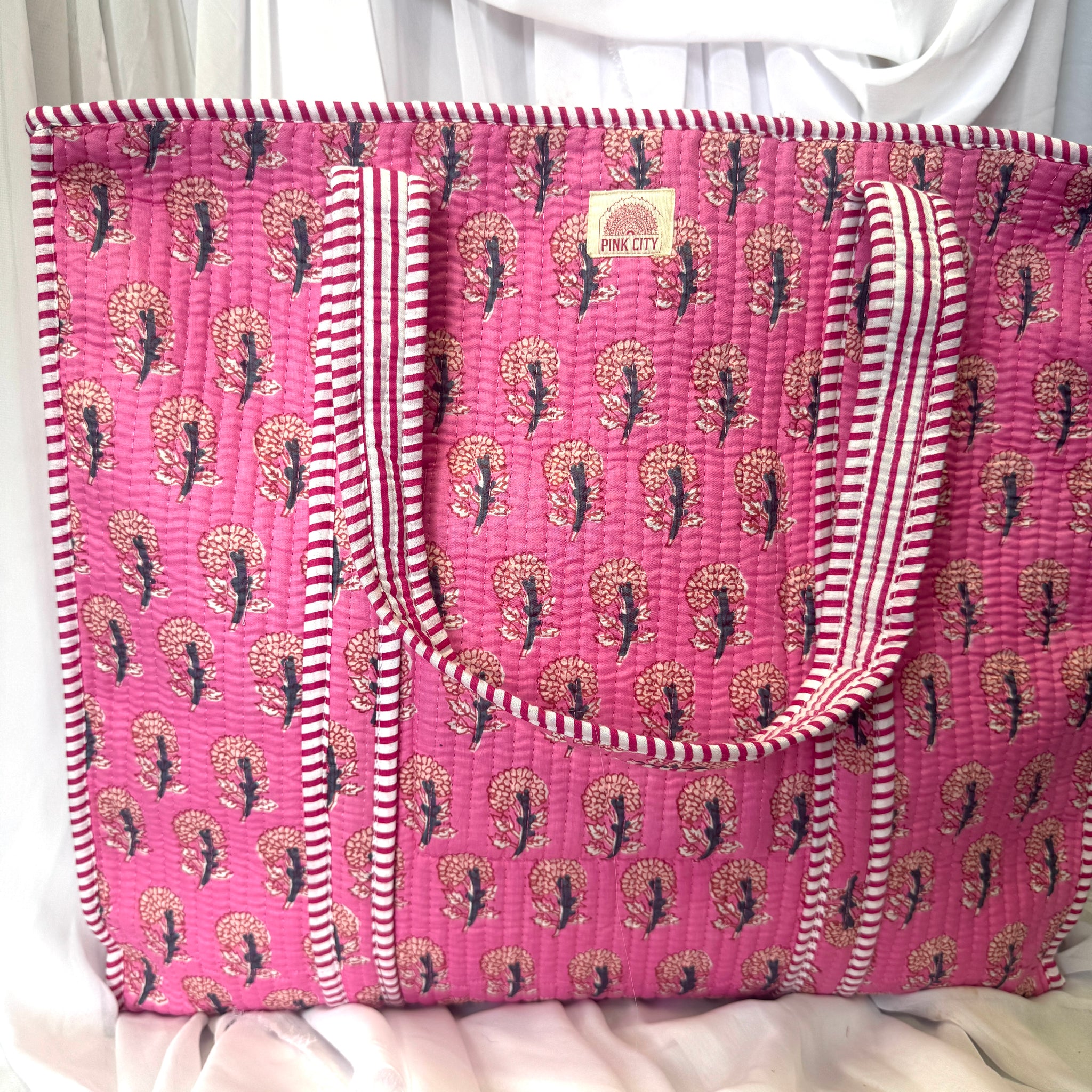 Zipped Pink Floral Tote image 0