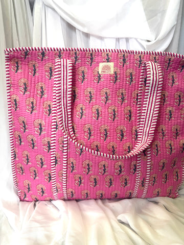 Zipped Pink Floral Tote image 0