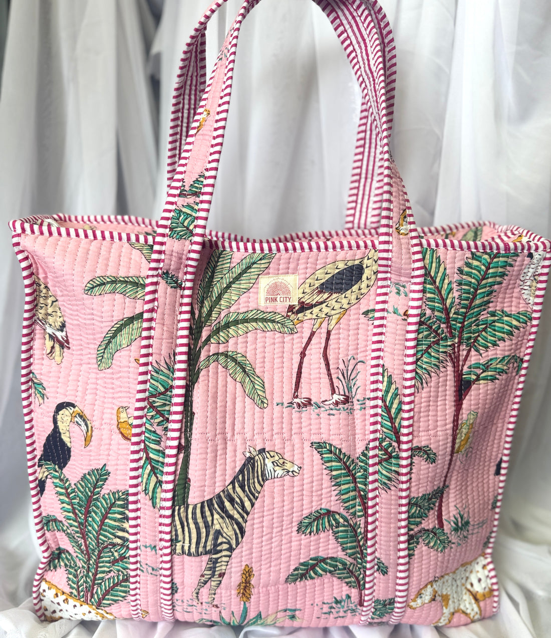 Zipped Pink Jungle Tote image 0
