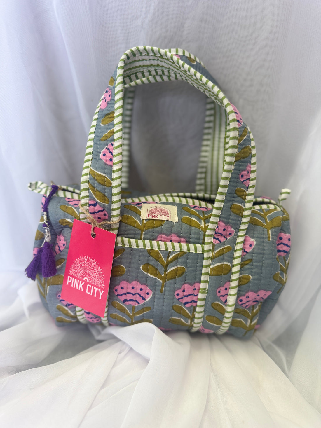 Mini Duffle - Grey & Pink Poppy  image 0