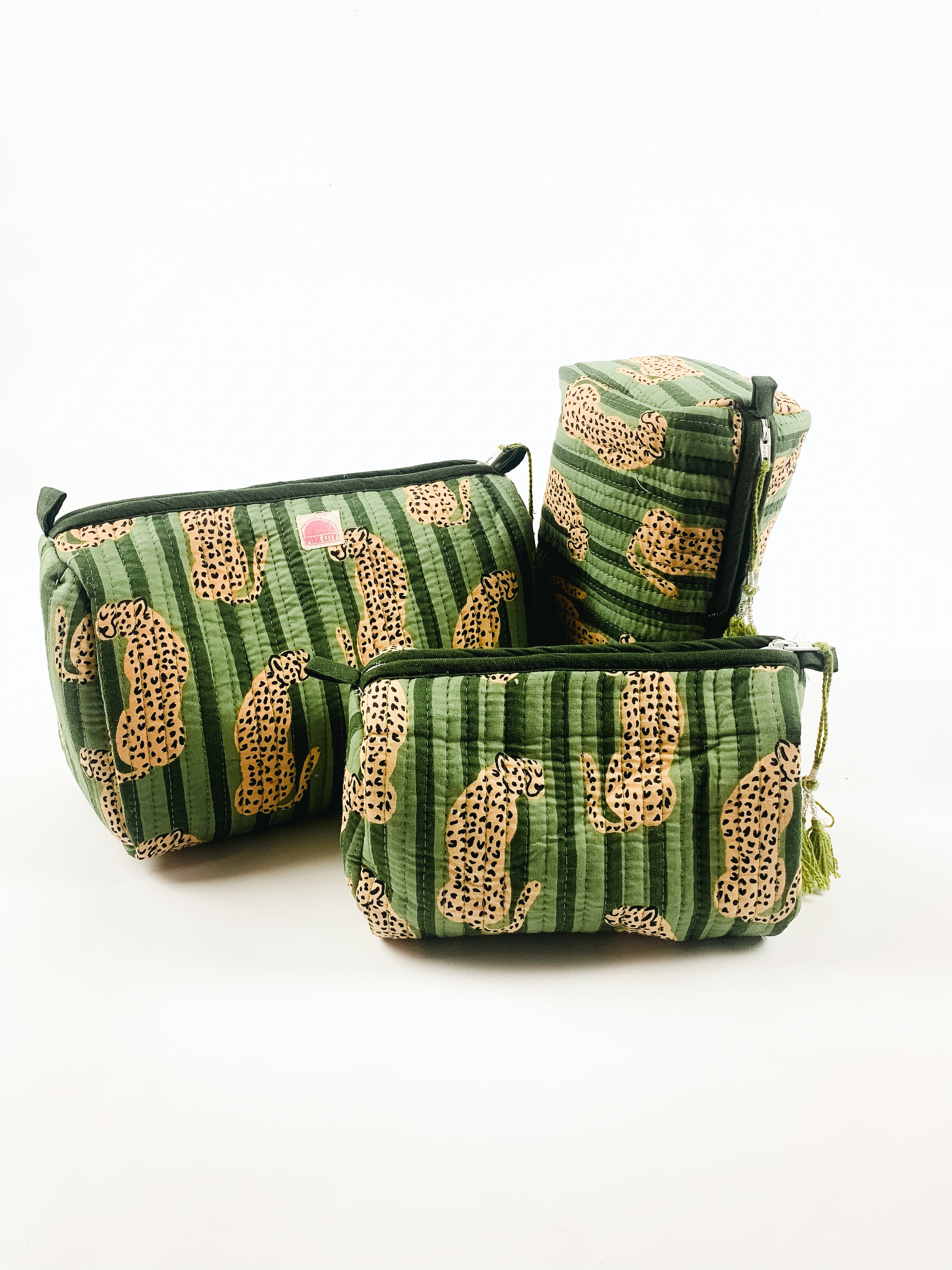 Khaki Cheetah set of 3 Washbags