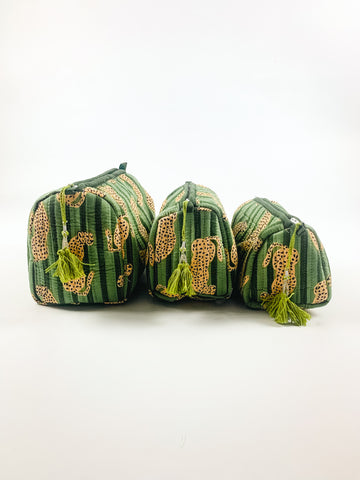 Khaki Cheetah set of 3 Washbags
