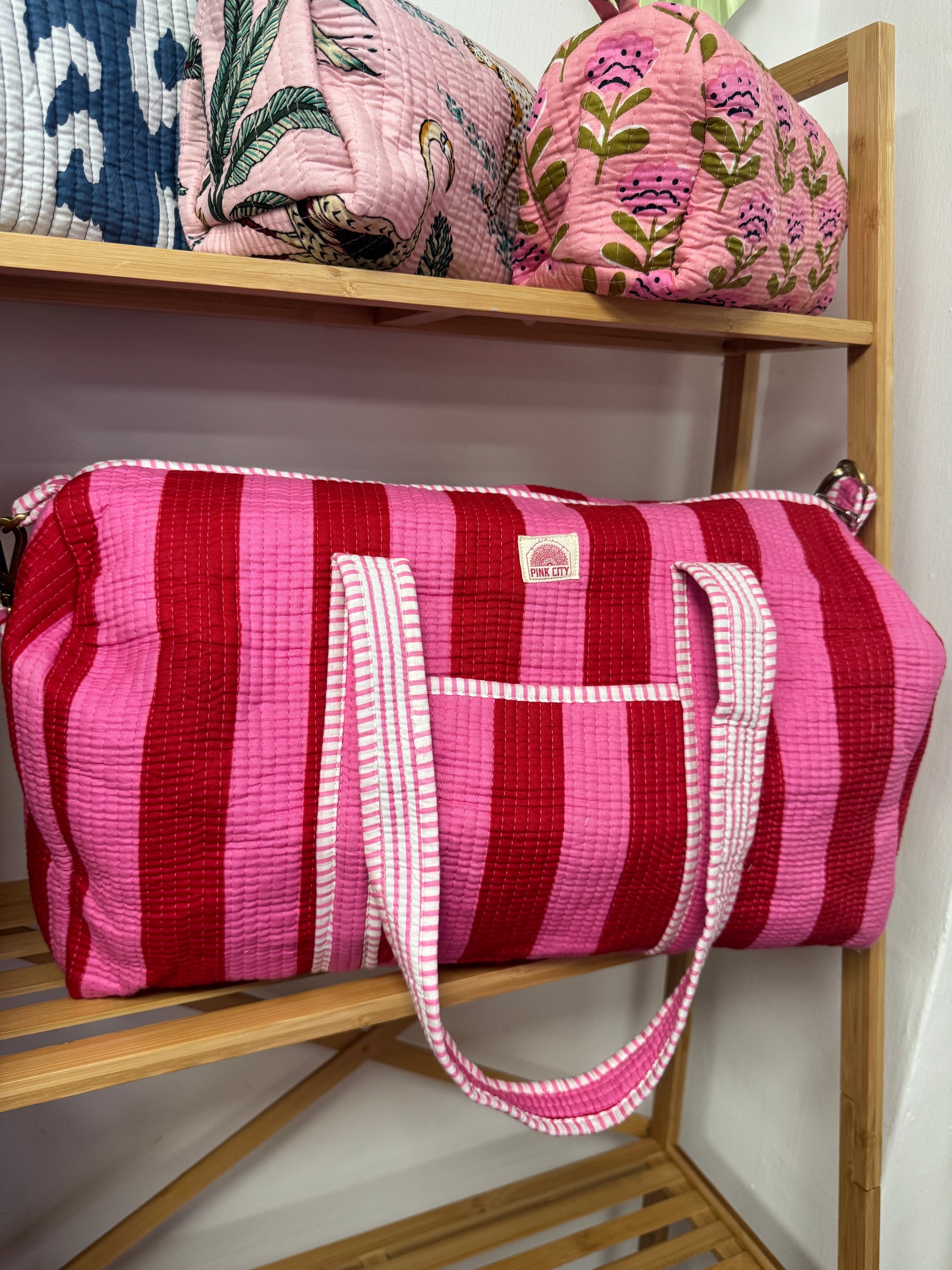 Pink & Pink Striped weekend bag  image 1