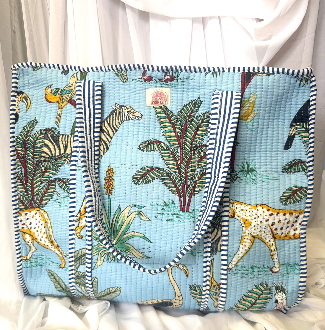 Zipped Blue Jungle Tote image 0