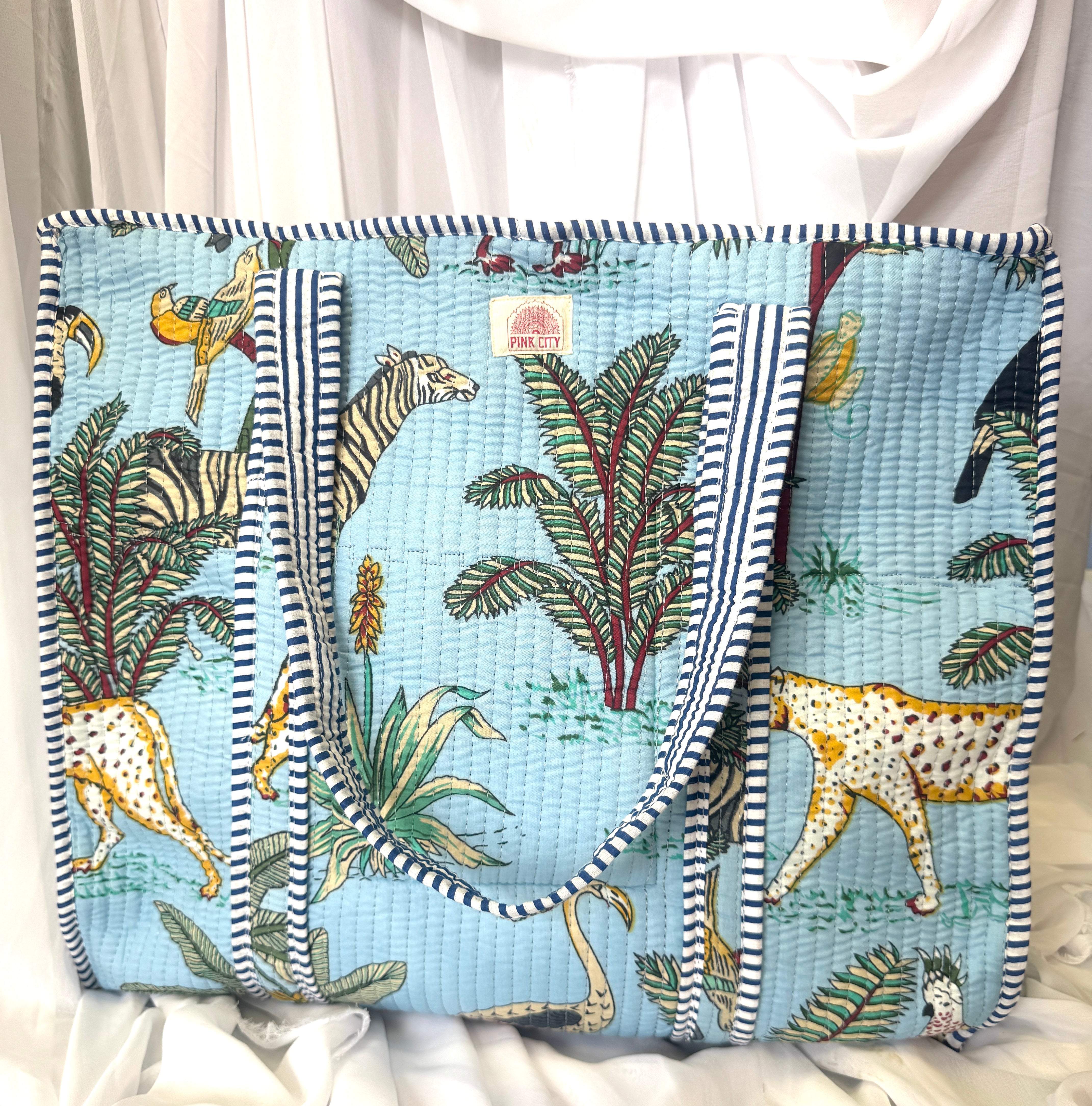 Zipped Blue Jungle Tote image 0