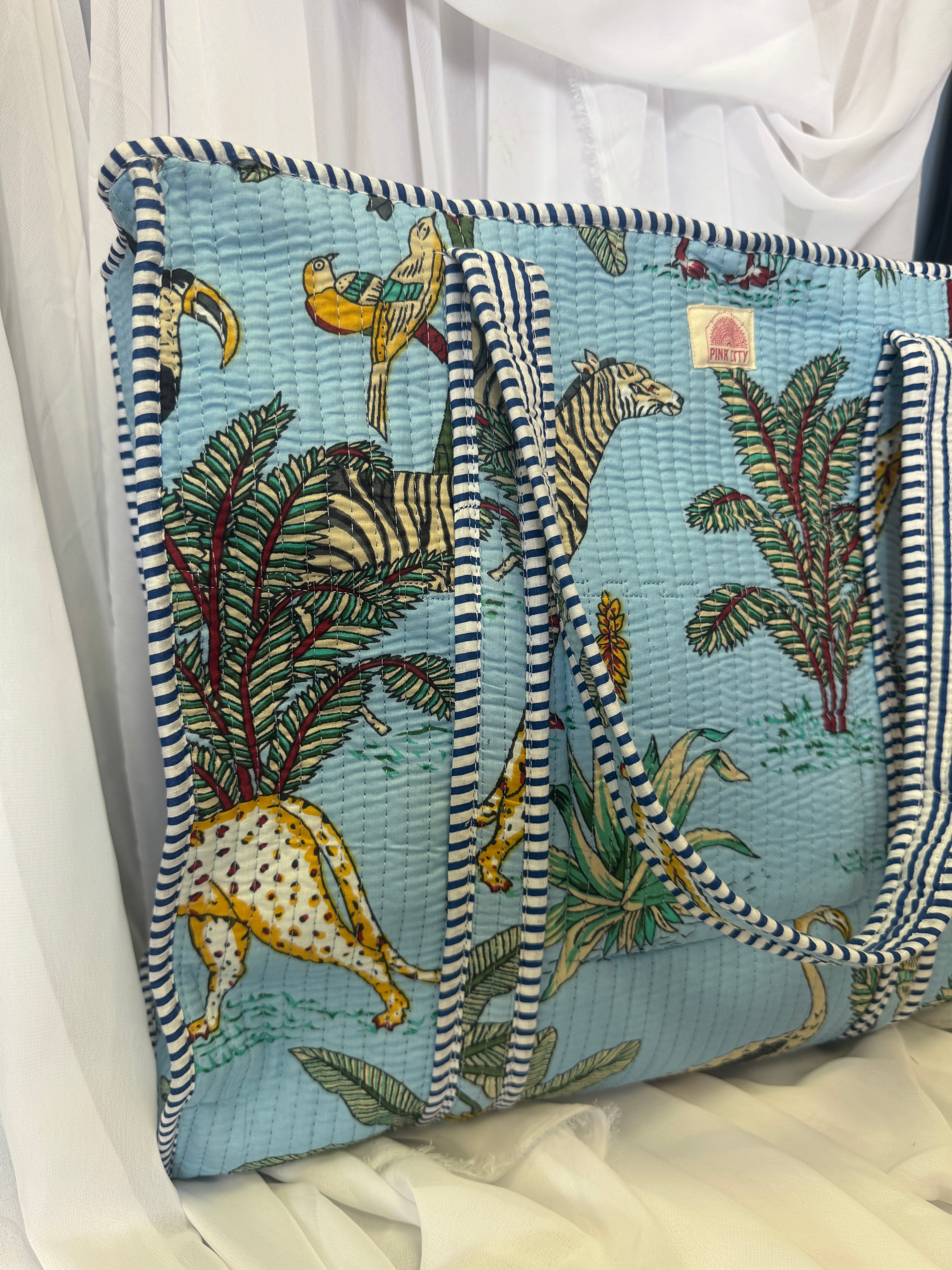 Zipped Blue Jungle Tote image 1