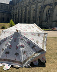 Pink Palm - Block Print, Wooden Parasol 2m
