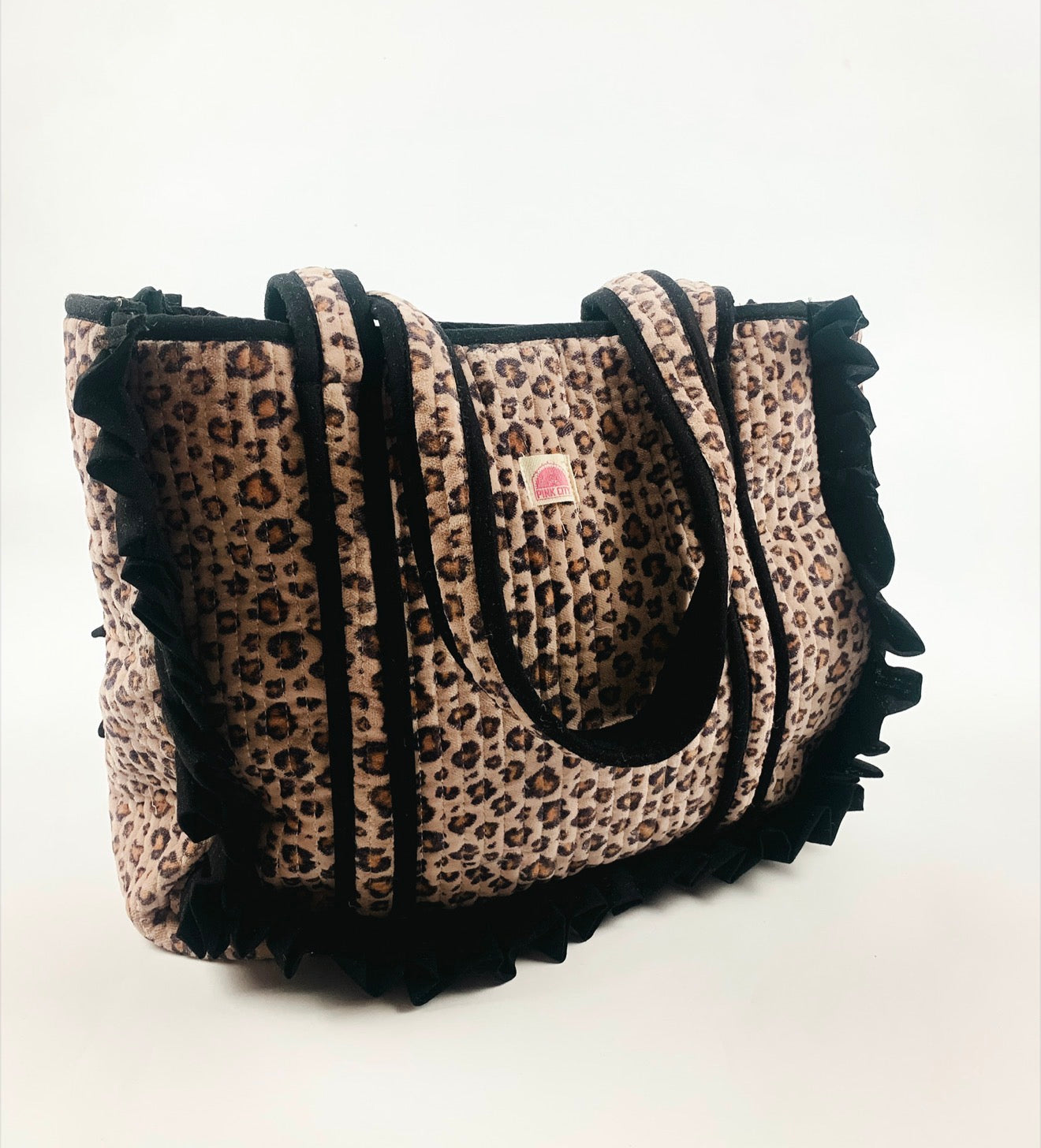Velvet Leopard Frill Tote