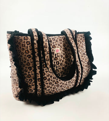 Velvet Leopard Frill Tote