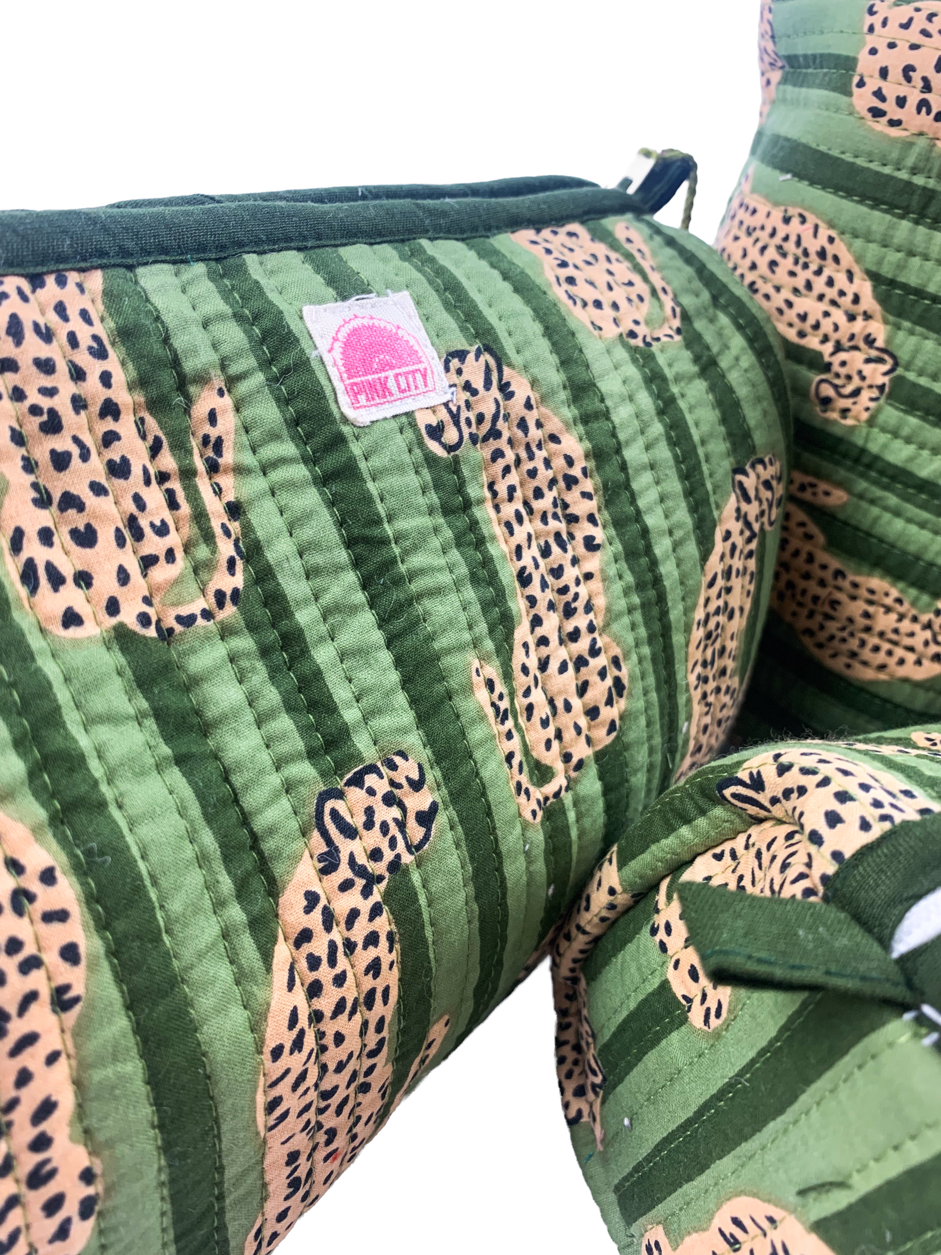 Khaki Cheetah set of 3 Washbags
