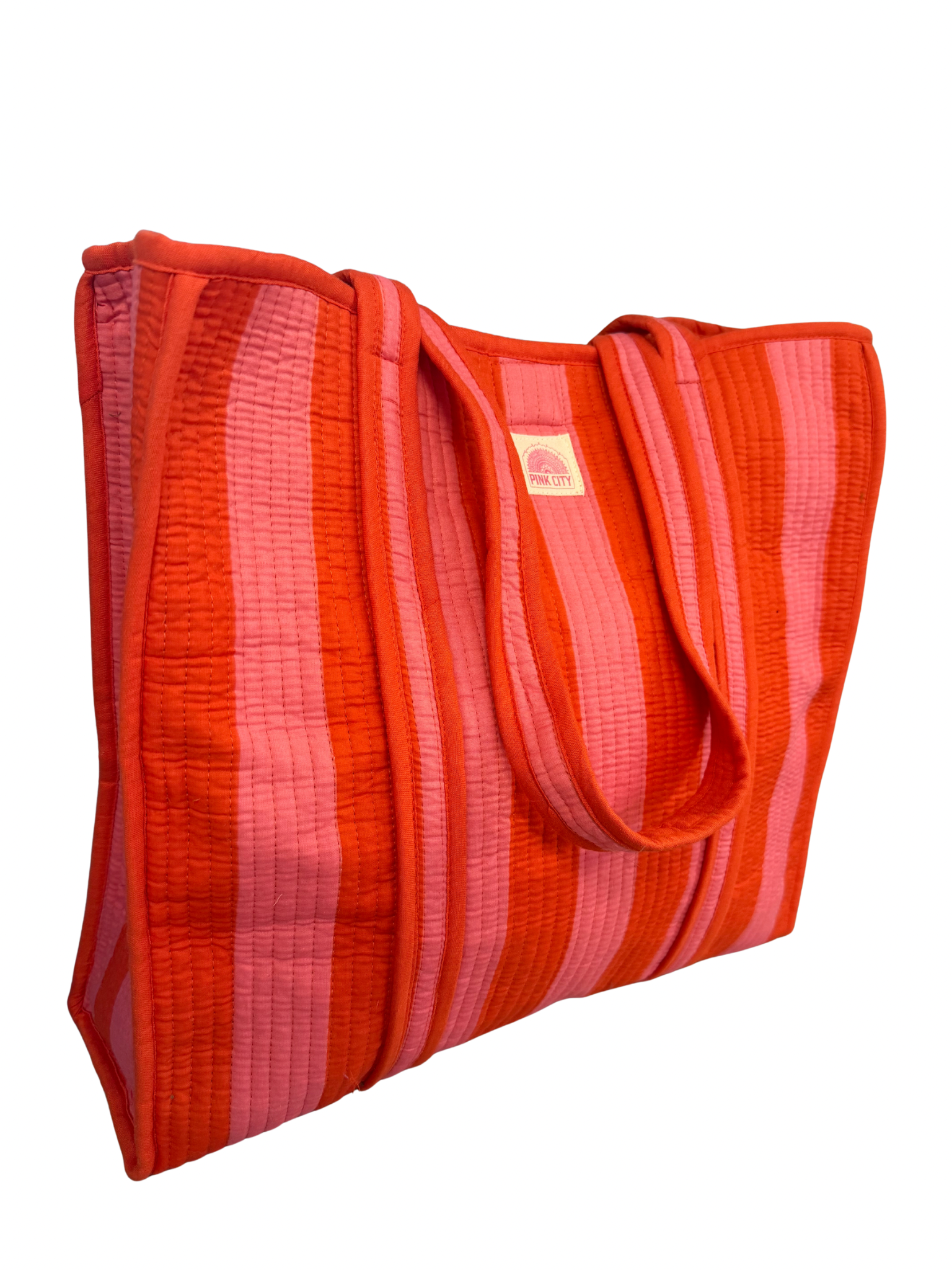 Orange and Pink Stripe Tote Bag