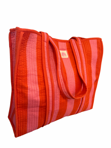 Orange and Pink Stripe Tote Bag