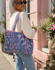 Blue Patchwork Midi Tote