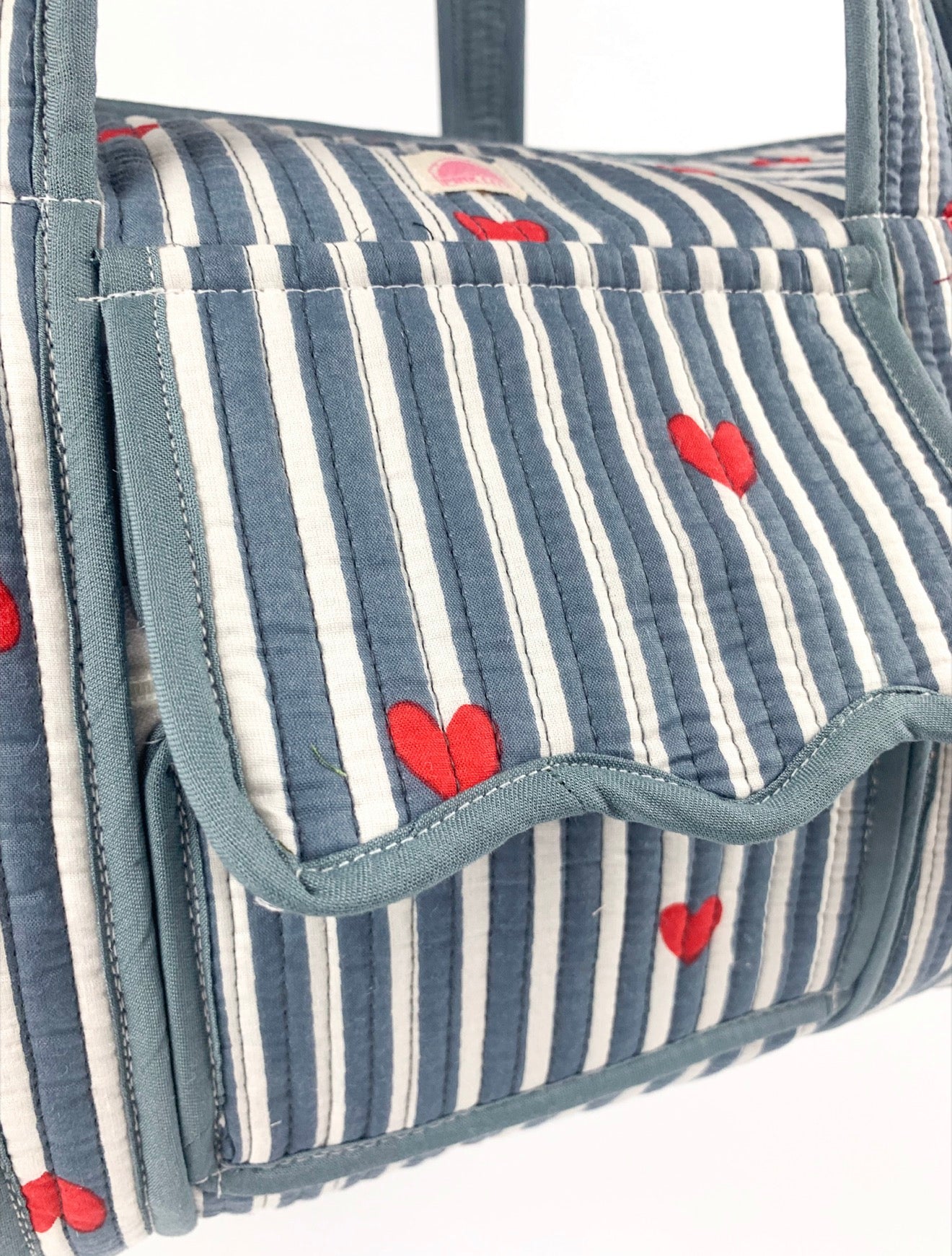 Blue Stripe Heart Weekend Bag