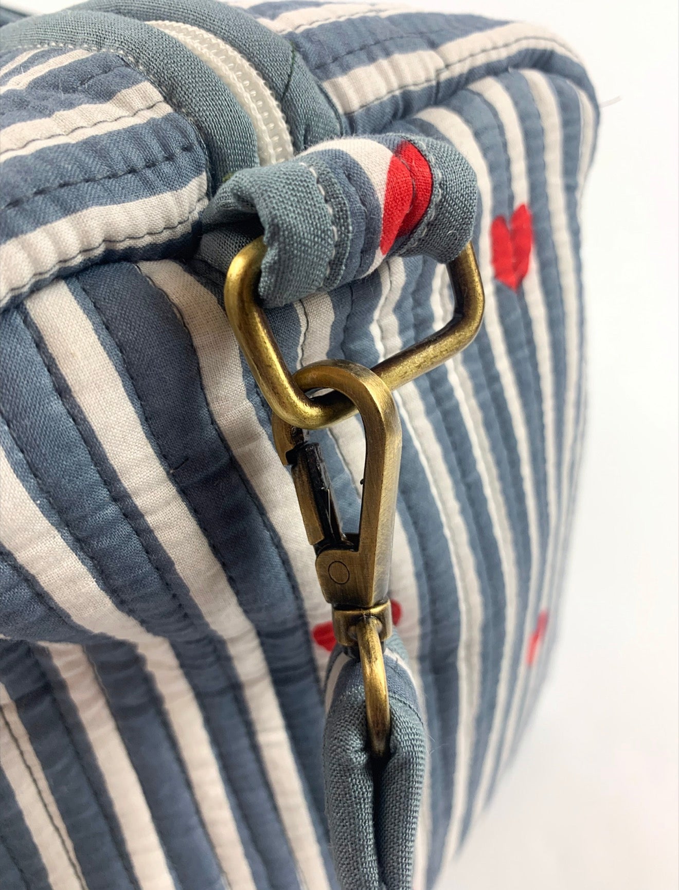 Blue Stripe Heart Weekend Bag