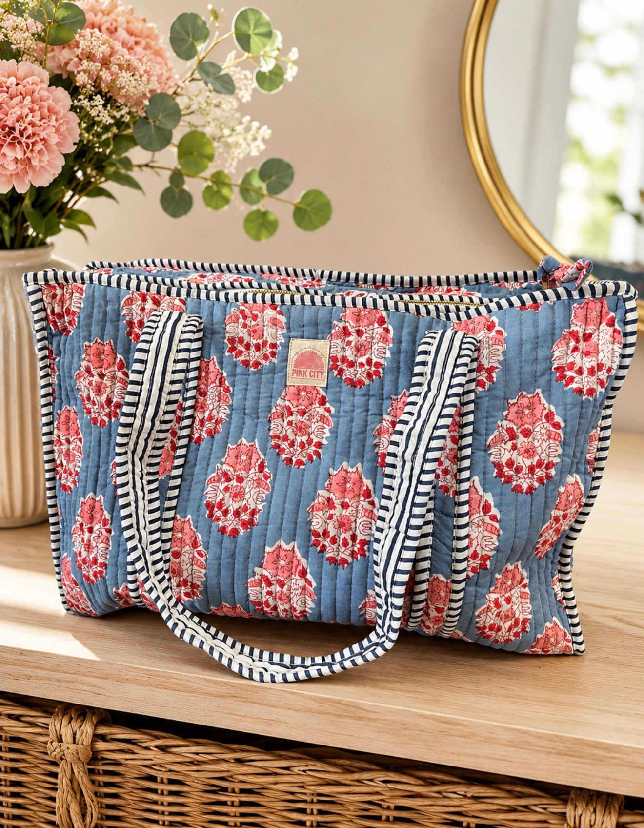 Zipped Blue Boota Midi Tote