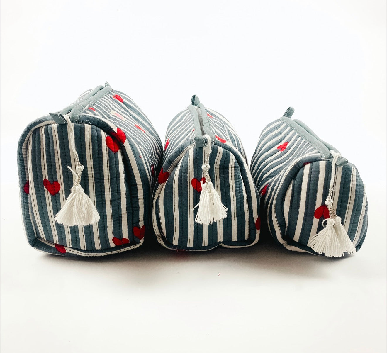 Blue Stripe Heart Set of 3 Washbags