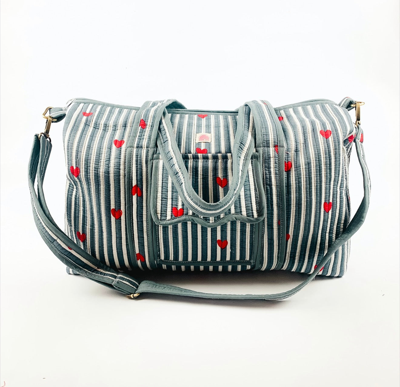 Blue Stripe Heart Weekend Bag