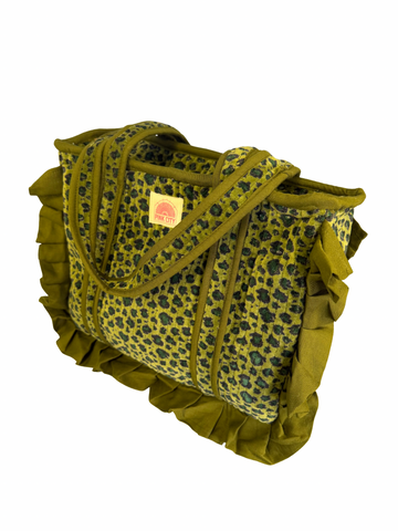 Velvet Green Leopard Frill Midi Tote