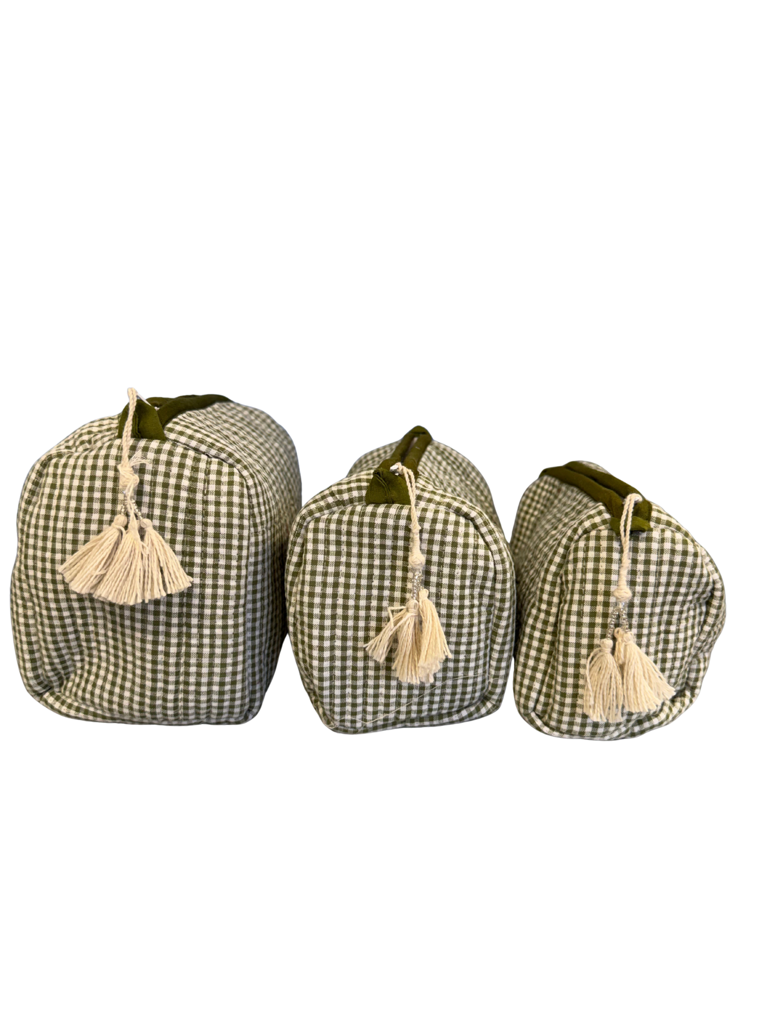 Green Gingham Set Of 3 Washbags
