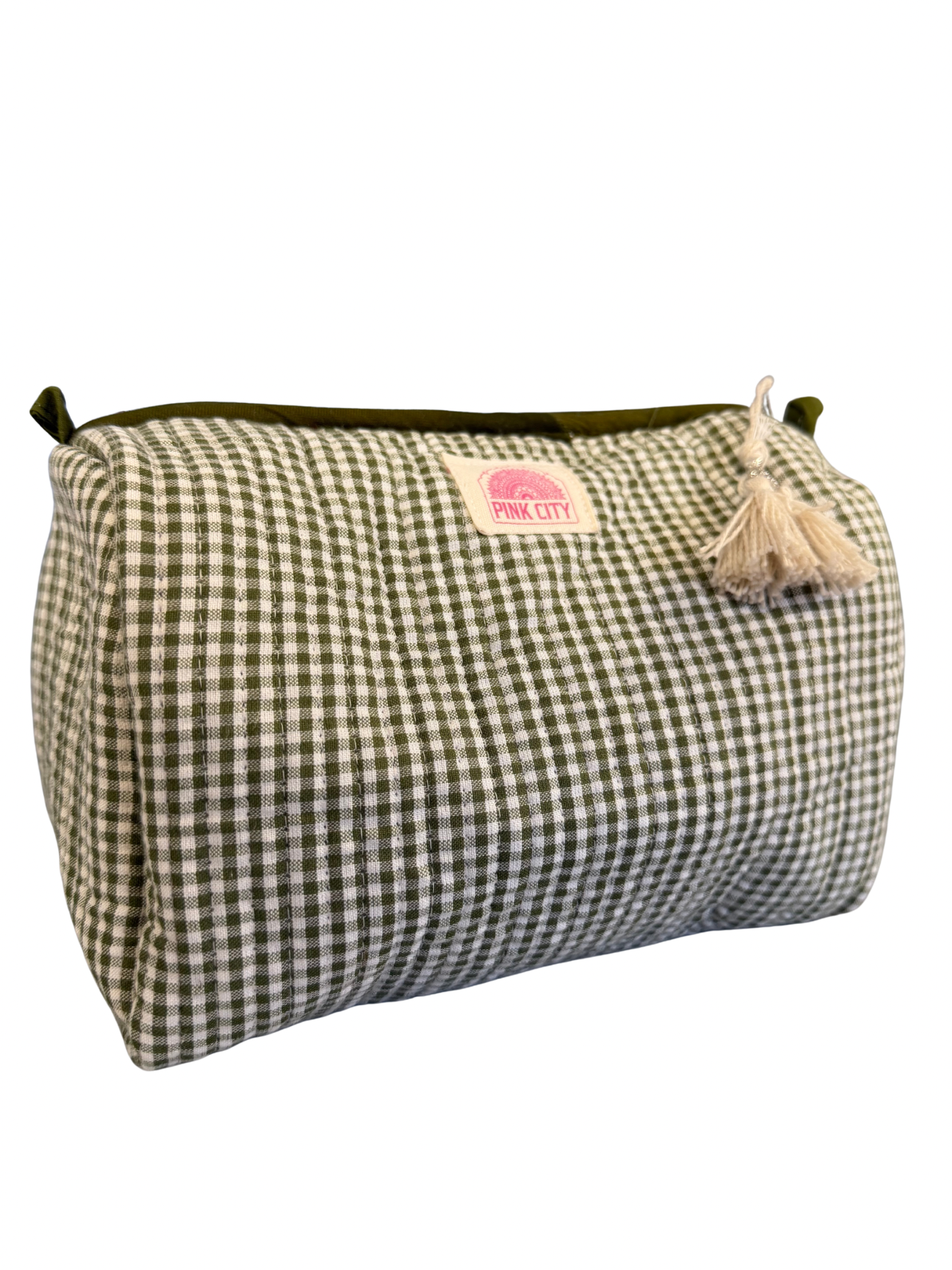 Green Gingham Set Of 3 Washbags