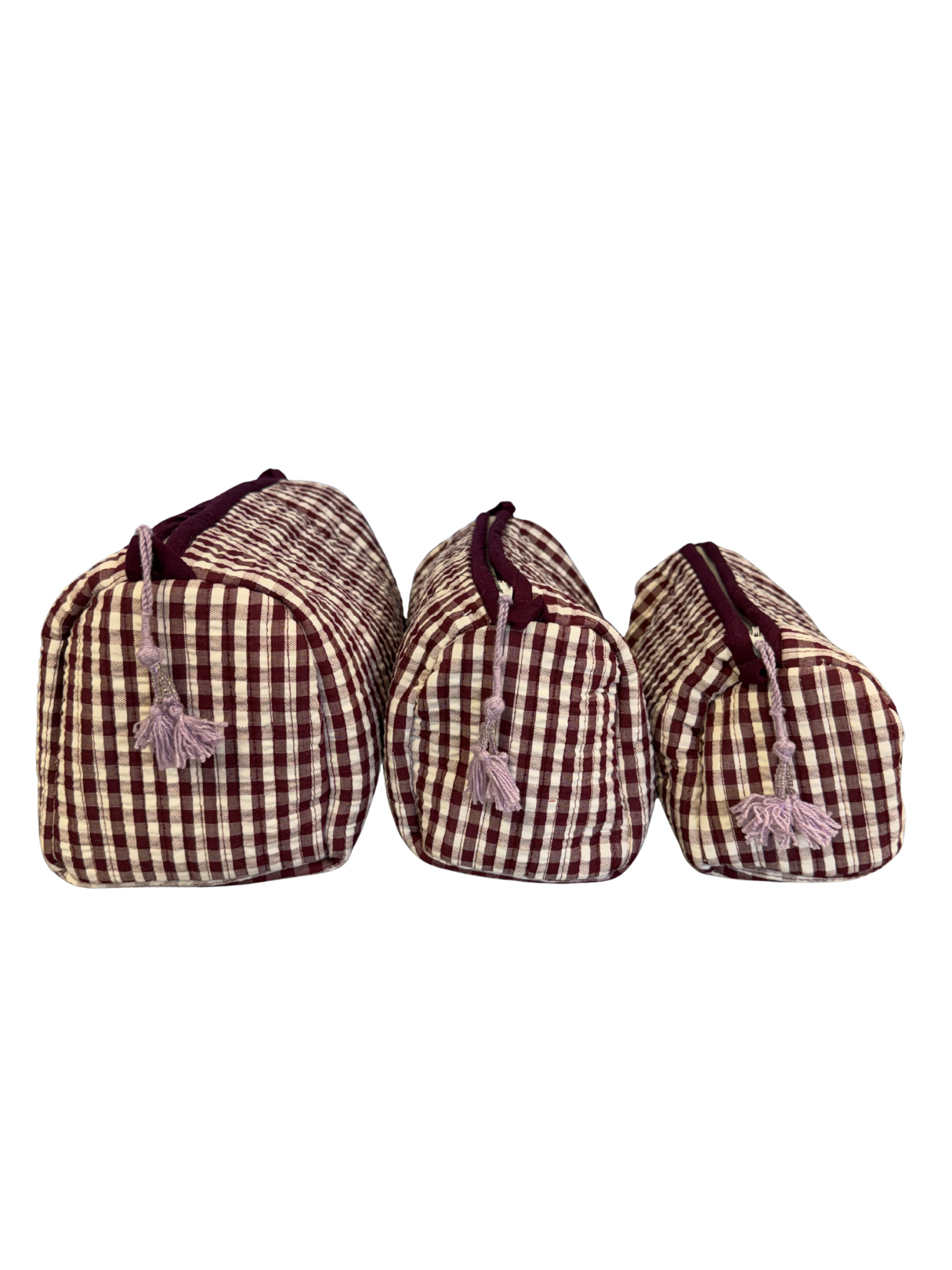 Burgundy Gingham Set Of 3 Washbags