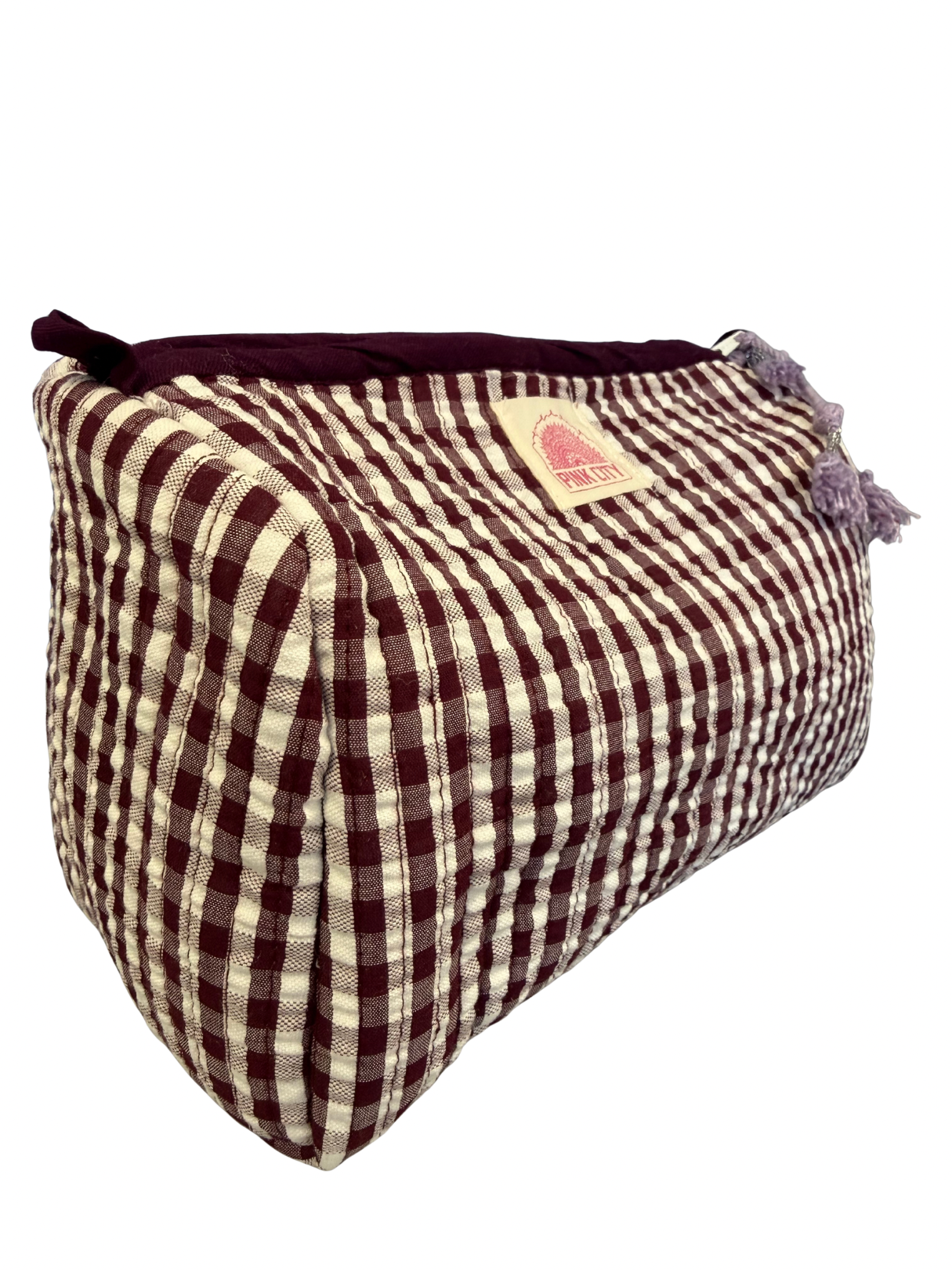 Burgundy Gingham Set Of 3 Washbags